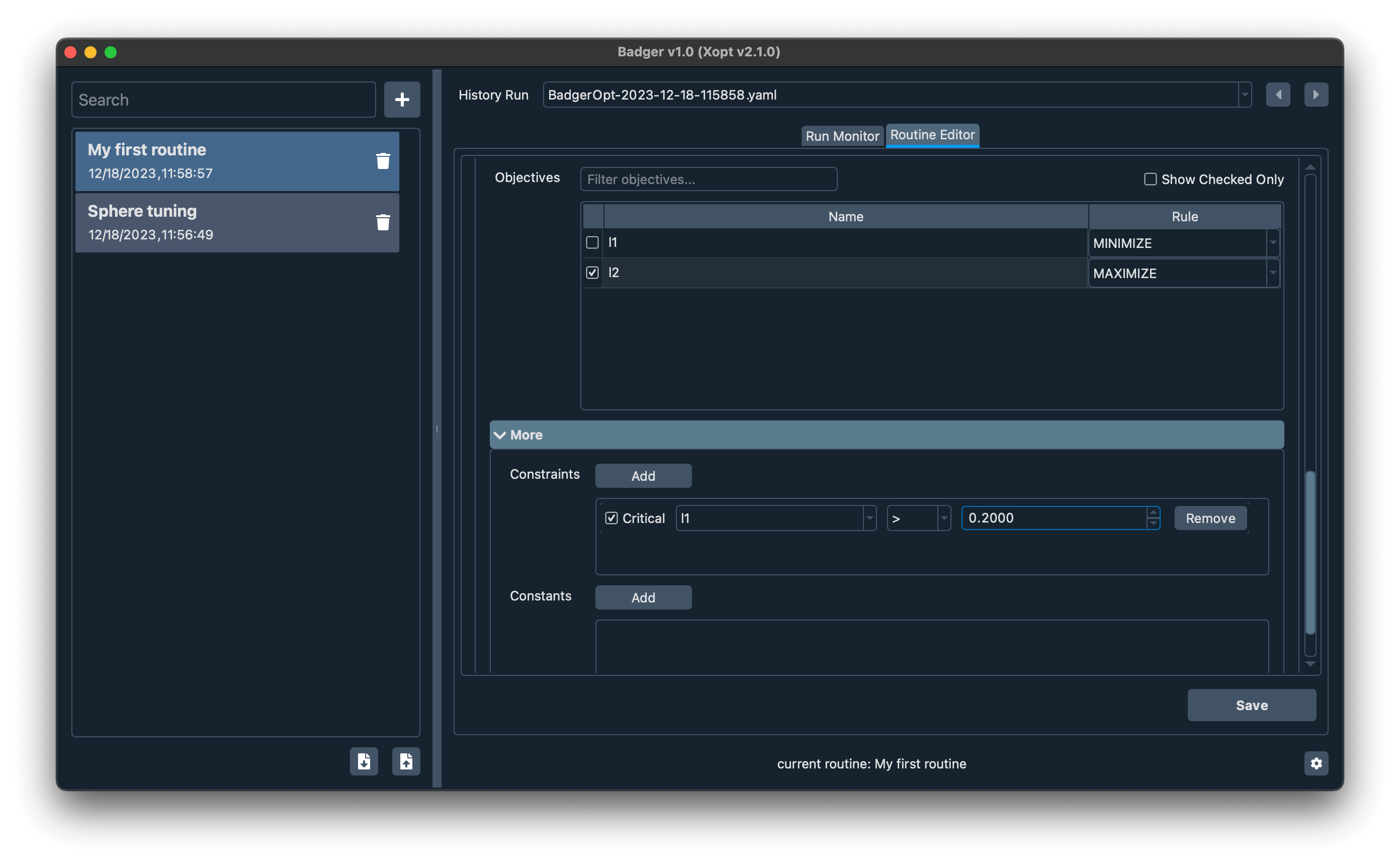 Badger constraints config