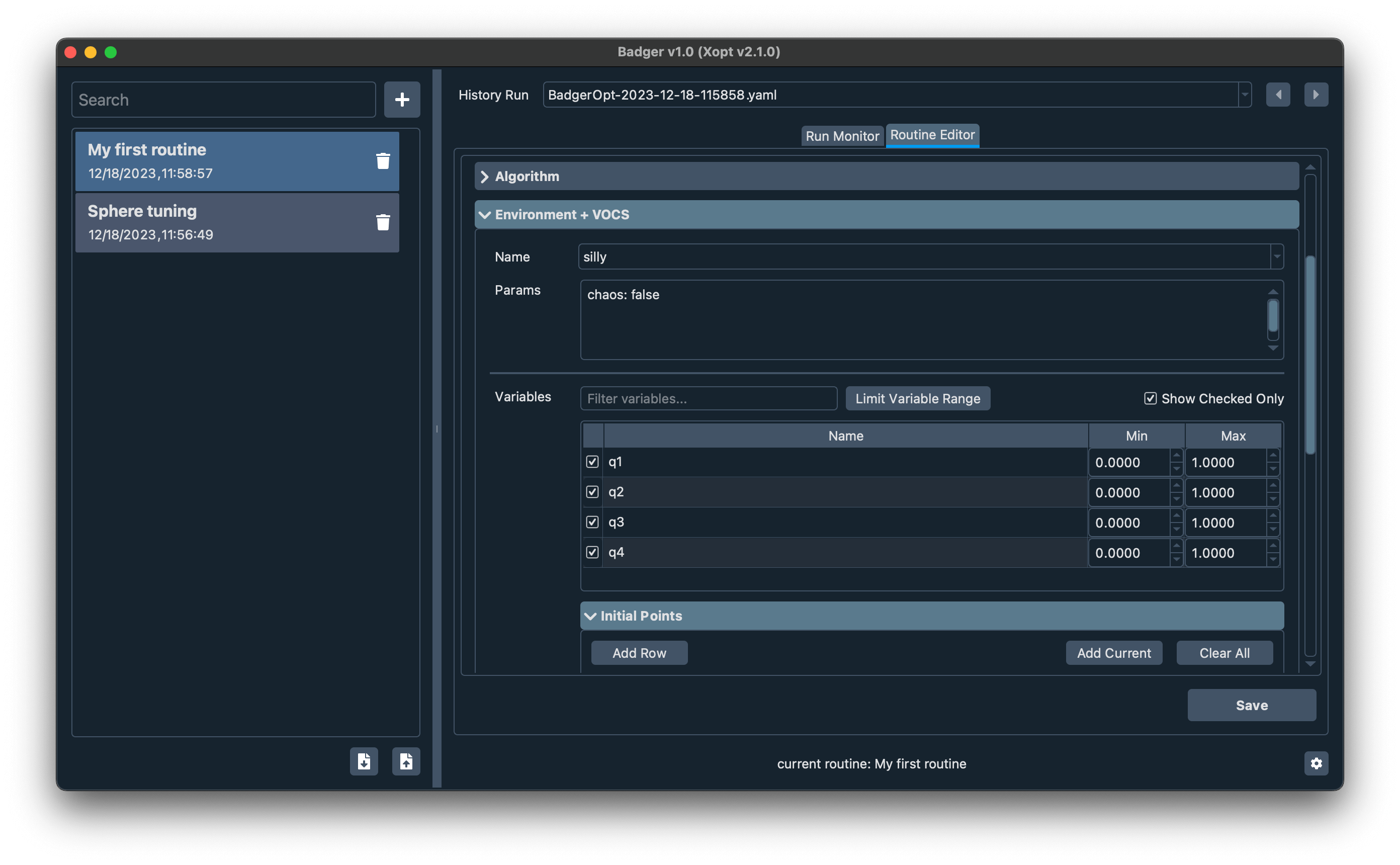 Badger routine editor