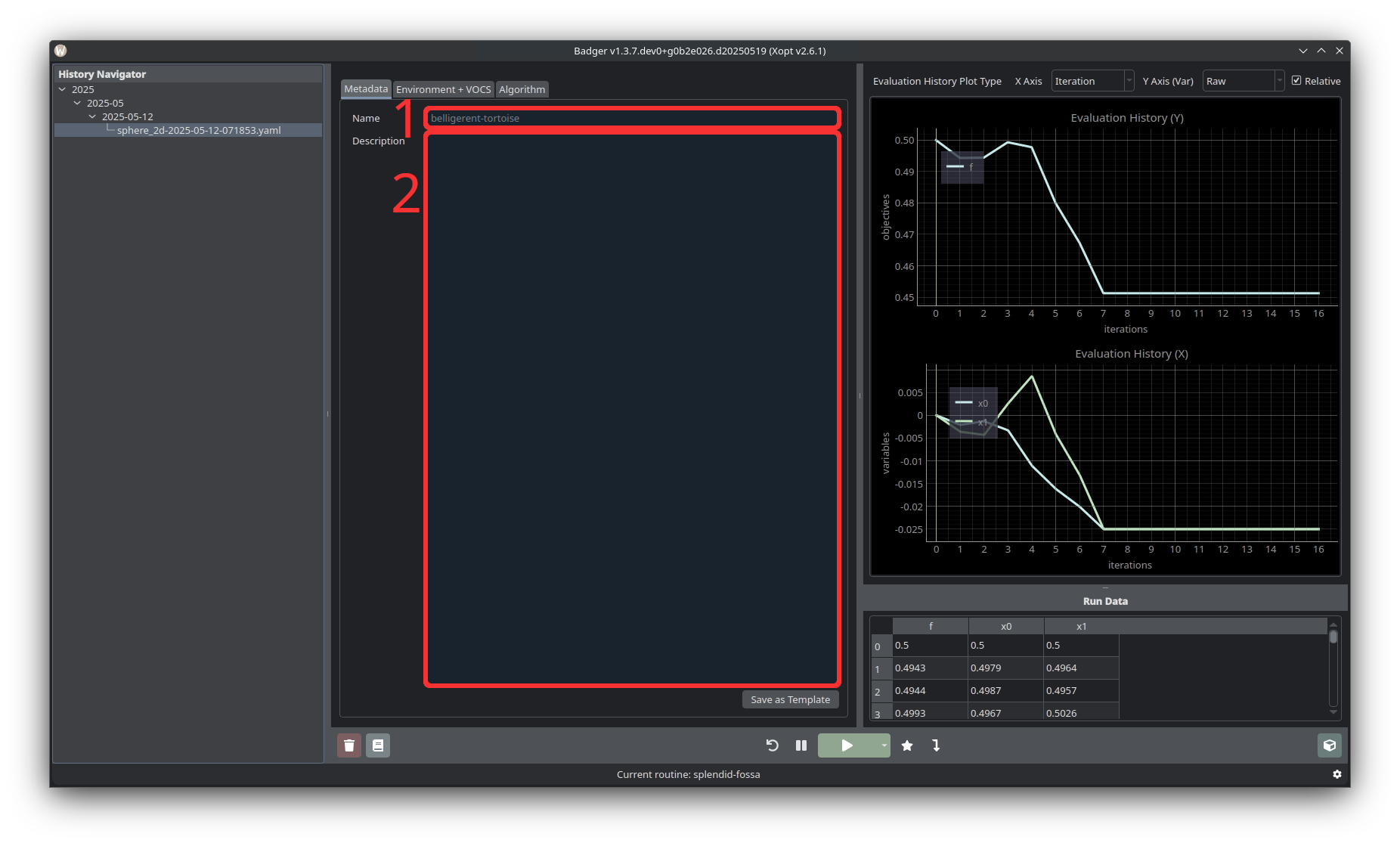 Badger GUI metadata panel