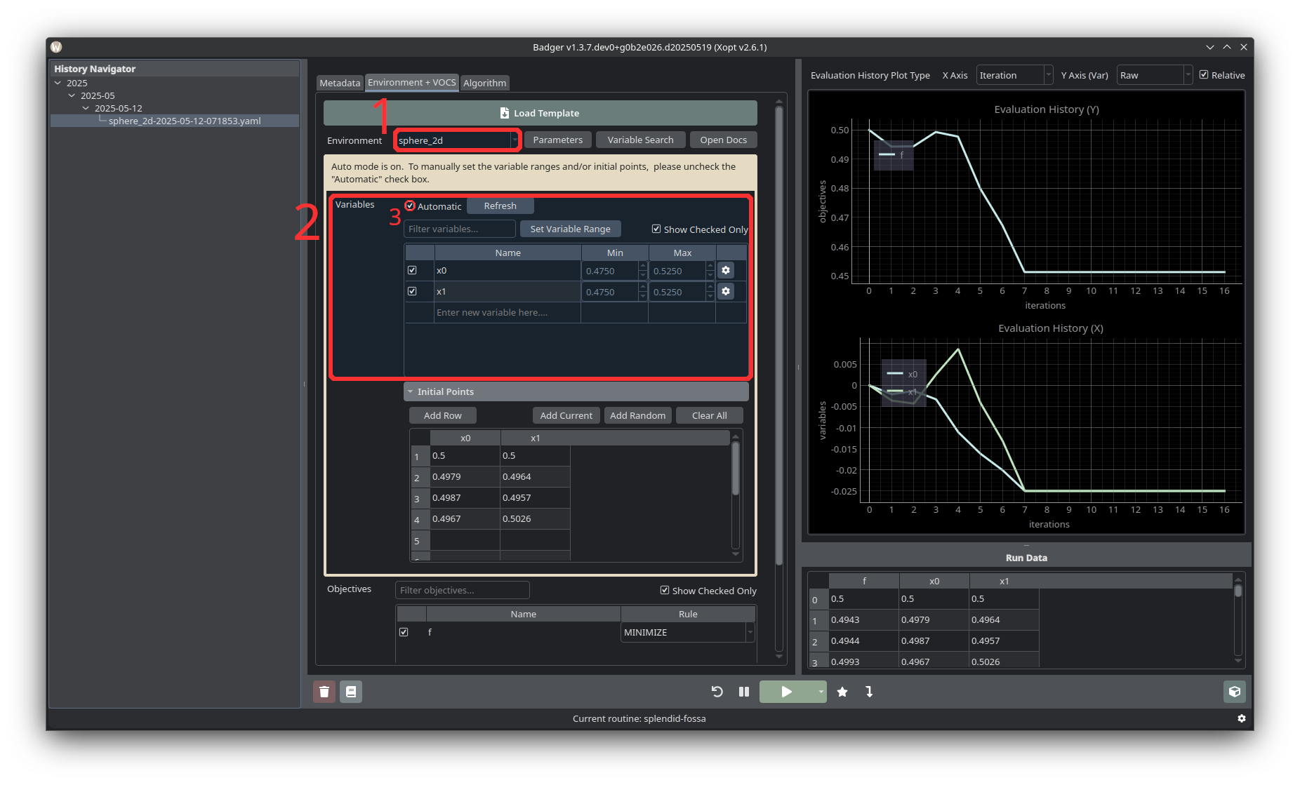 Badger GUI new optimization, upper page