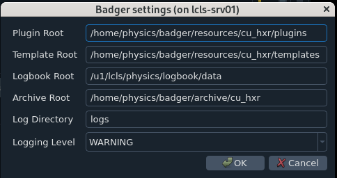 Badger GUI settings popup