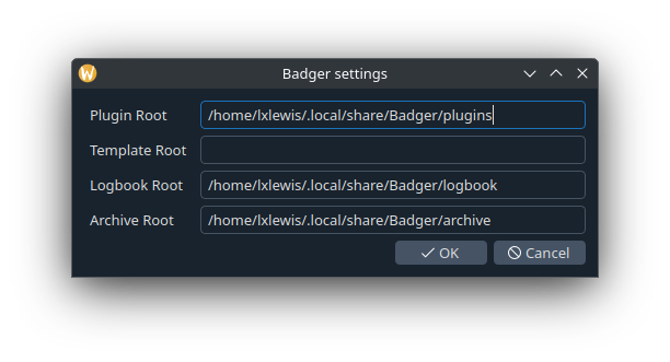 Badger GUI settings popup
