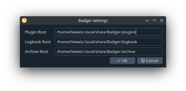 Badger GUI settings popup